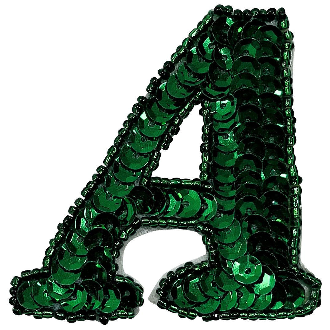 Letter A Sequin Applique/Patch Green Sequin & Beaded Appliques