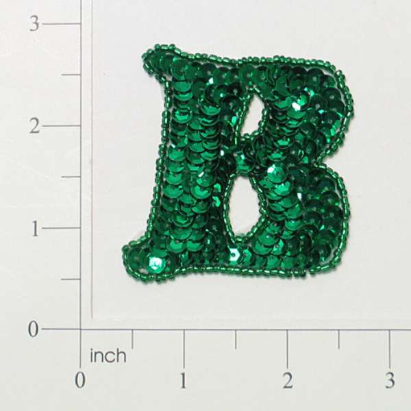 Letter B Sequin Applique/Patch Green Sequin & Beaded Appliques