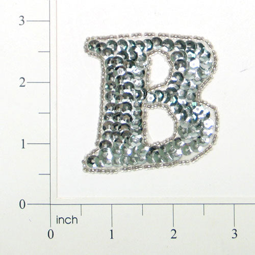 Letter B Sequin Applique/Patch Silver Sequin & Beaded Appliques