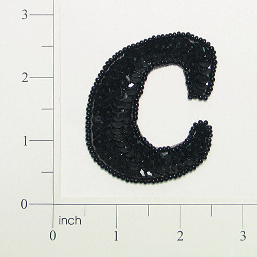 Letter C Sequin Applique/Patch Black Sequin & Beaded Appliques