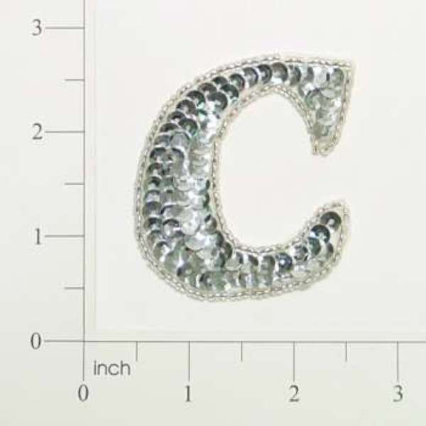 Letter C Sequin Applique/Patch Silver Sequin & Beaded Appliques