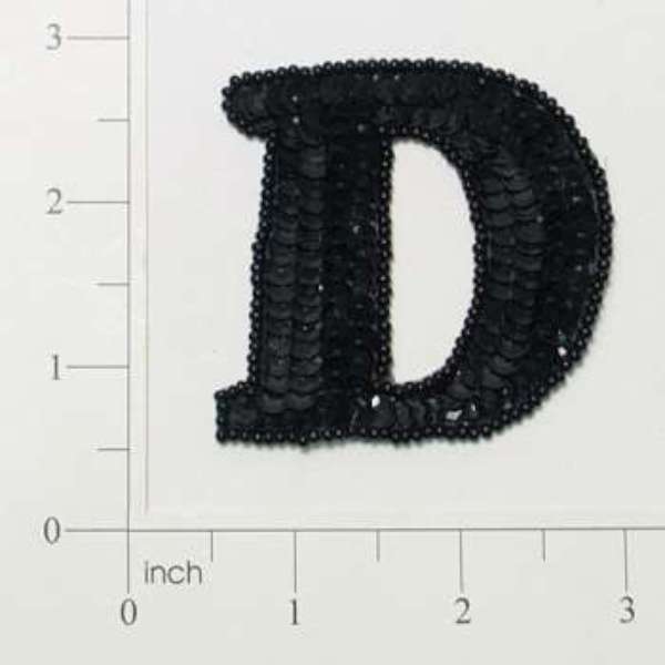 Letter D Sequin Applique/Patch Black Sequin & Beaded Appliques
