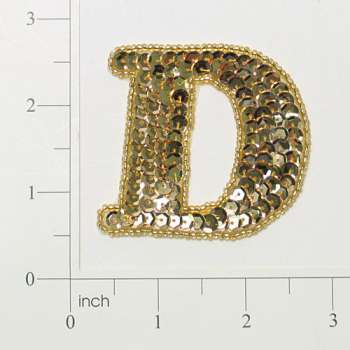 Letter D Sequin Applique/Patch Gold Sequin & Beaded Appliques