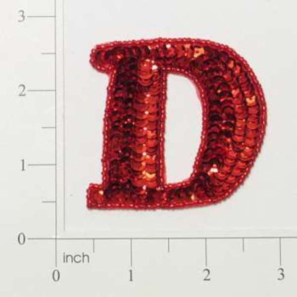 Letter D Sequin Applique/Patch Red Sequin & Beaded Appliques