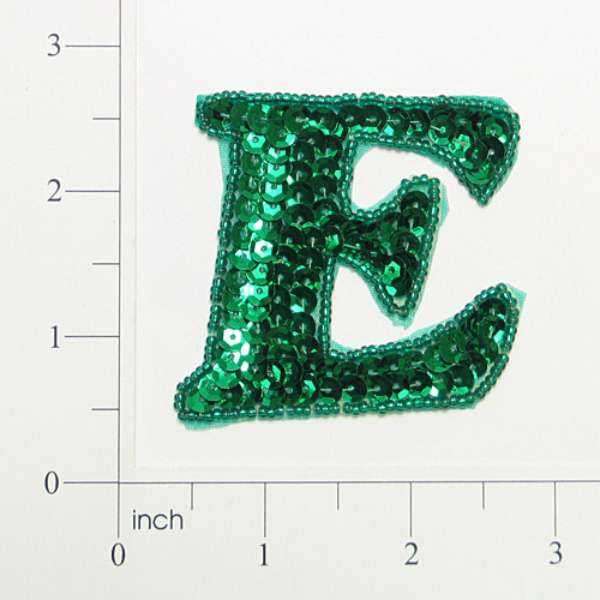 Letter E Sequin Applique/Patch Green Sequin & Beaded Appliques