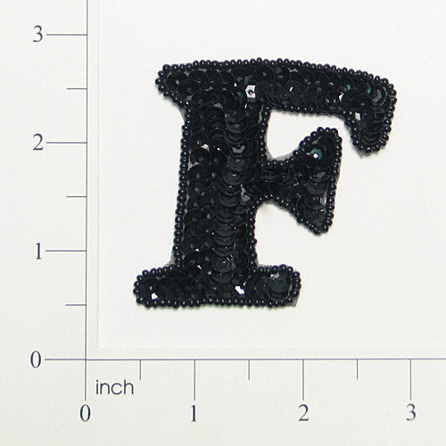 Letter F Sequin Applique/Patch Black Sequin & Beaded Appliques