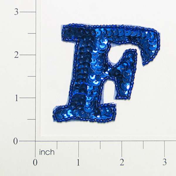 Letter F Sequin Applique/Patch Blue Sequin & Beaded Appliques