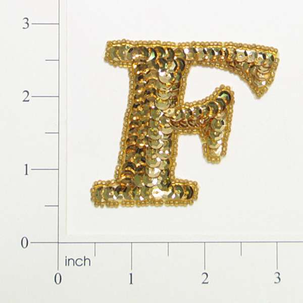 Letter F Sequin Applique/Patch Gold Sequin & Beaded Appliques