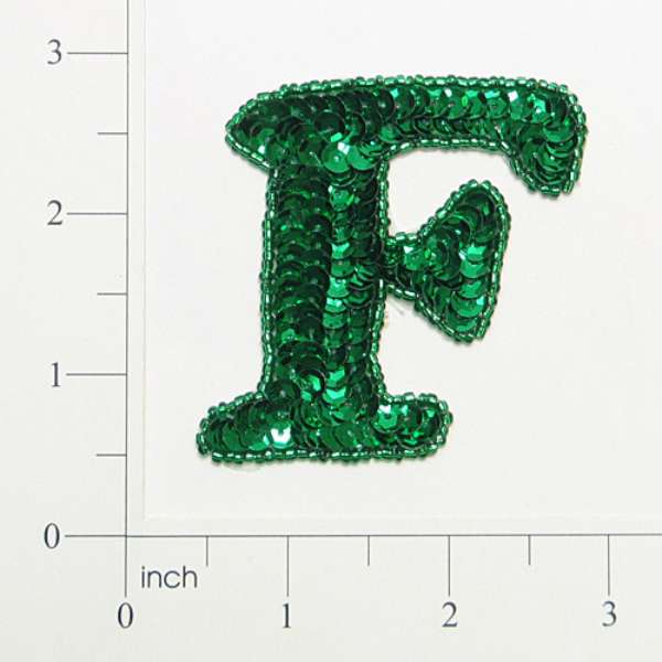 Letter F Sequin Applique/Patch Green Sequin & Beaded Appliques