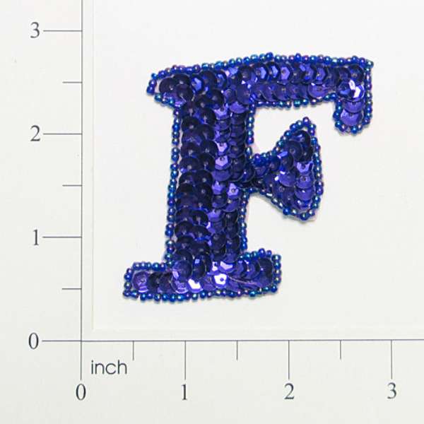 Letter F Sequin Applique/Patch Purple Sequin & Beaded Appliques