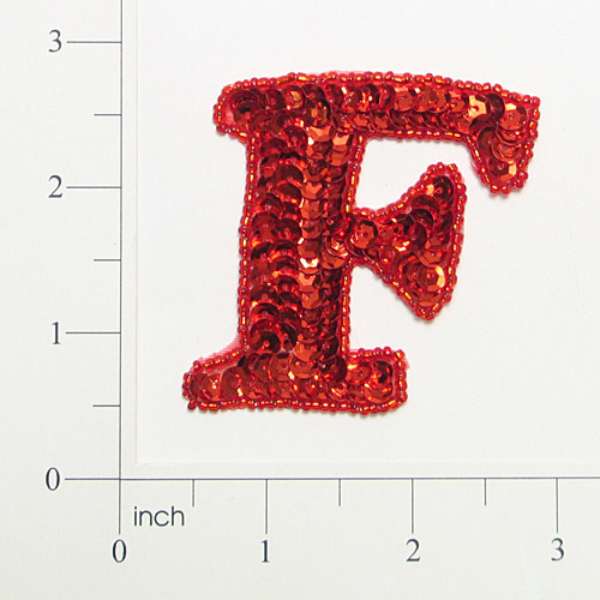 Letter F Sequin Applique/Patch Red Sequin & Beaded Appliques