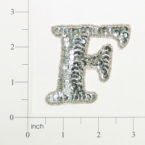 Letter F Sequin Applique/Patch Silver Sequin & Beaded Appliques