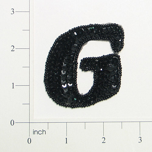 Letter G Sequin Applique/Patch Black Sequin & Beaded Appliques