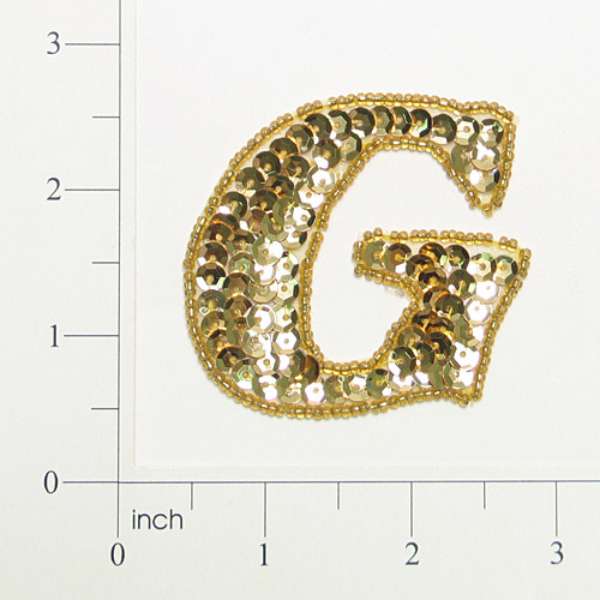 Letter G Sequin Applique/Patch Gold Sequin & Beaded Appliques