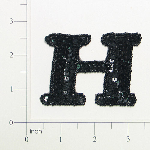 Letter H Sequin Applique/Patch Black Sequin & Beaded Appliques