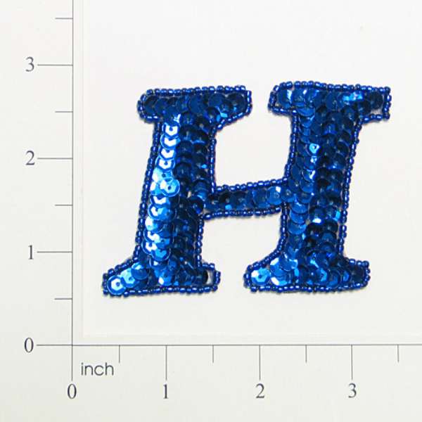 Letter H Sequin Applique/Patch Blue Sequin & Beaded Appliques