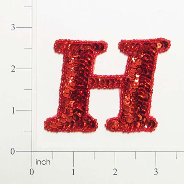Letter H Sequin Applique/Patch Red Sequin & Beaded Appliques