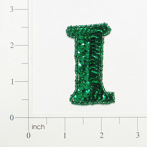 Letter I Sequin Applique/Patch Green Sequin & Beaded Appliques