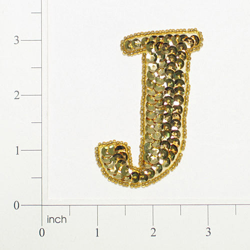 Letter J Sequin Applique Gold Sequin & Beaded Appliques