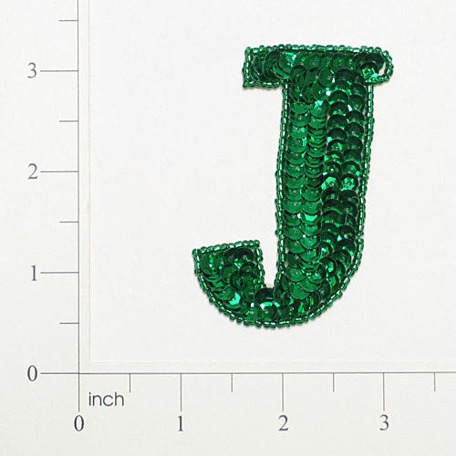 Letter J Sequin Applique Green Sequin & Beaded Appliques
