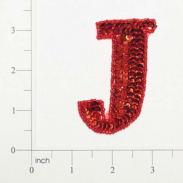 Letter J Sequin Applique Red Sequin & Beaded Appliques