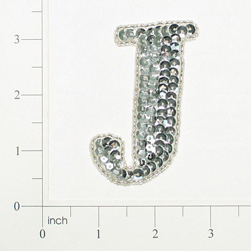Letter J Sequin Applique Silver Sequin & Beaded Appliques