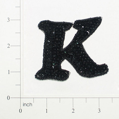 Letter K Sequin Applique/Patch Black Sequin & Beaded Appliques