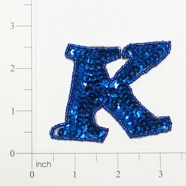 Letter K Sequin Applique/Patch Blue Sequin & Beaded Appliques