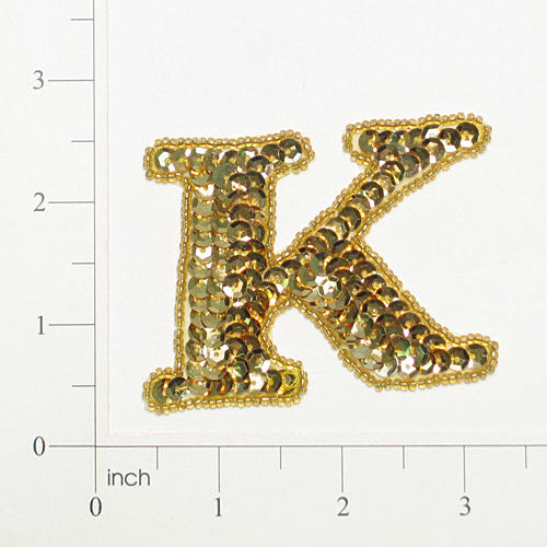 Letter K Sequin Applique/Patch Gold Sequin & Beaded Appliques