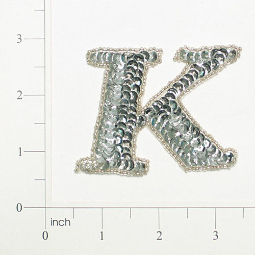 Letter K Sequin Applique/Patch Silver Sequin & Beaded Appliques