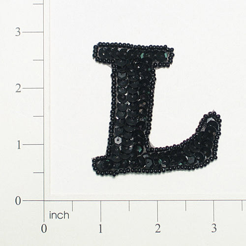 Letter L Sequin Applique/Patch Black Sequin & Beaded Appliques
