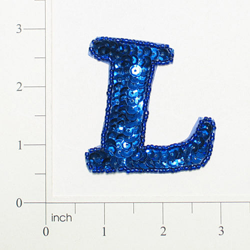 Letter L Sequin Applique/Patch Blue Sequin & Beaded Appliques