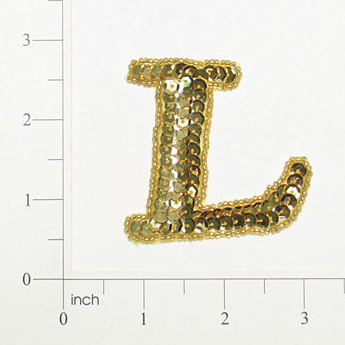 Letter L Sequin Applique/Patch Gold Sequin & Beaded Appliques