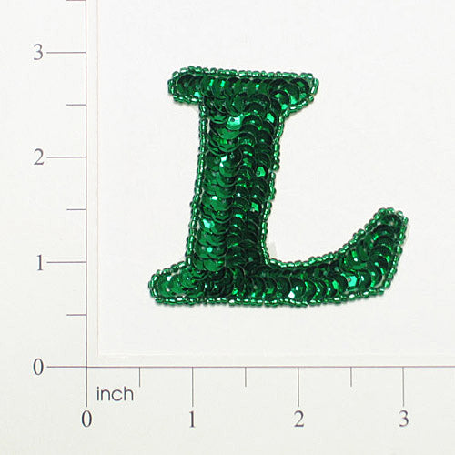 Letter L Sequin Applique/Patch Green Sequin & Beaded Appliques