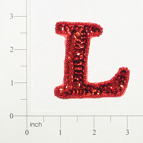 Letter L Sequin Applique/Patch Red Sequin & Beaded Appliques