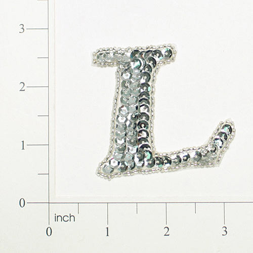 Letter L Sequin Applique/Patch Silver Sequin & Beaded Appliques