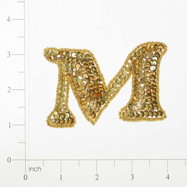 Letter M Sequin Applique/Patch Gold Sequin & Beaded Appliques