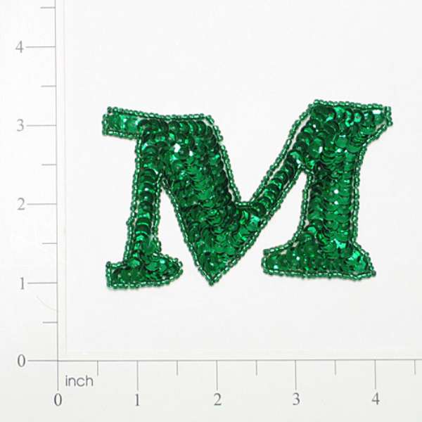 Letter M Sequin Applique/Patch Green Sequin & Beaded Appliques