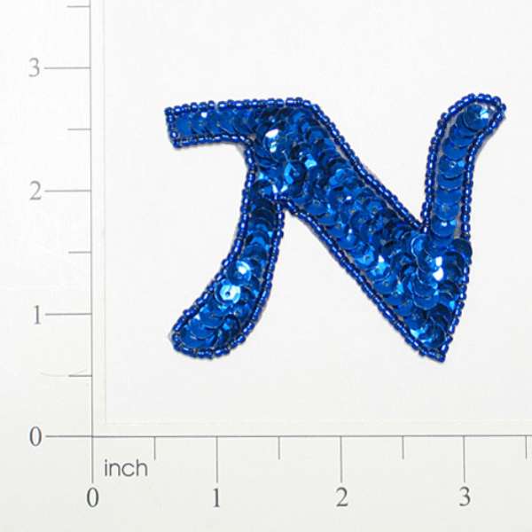Letter N Sequin Applique/Patch Blue Sequin & Beaded Appliques