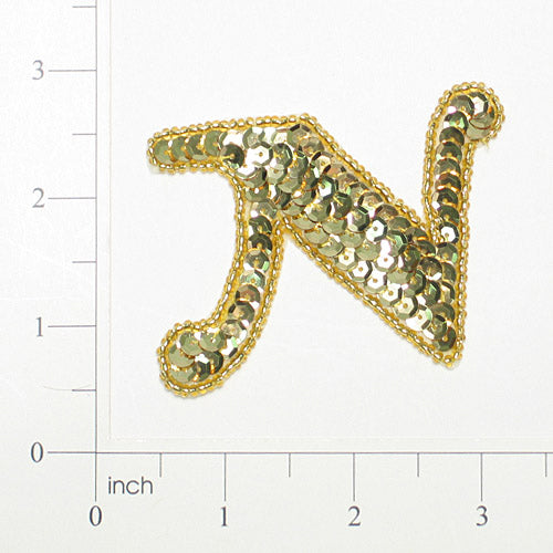 Letter N Sequin Applique/Patch Gold Sequin & Beaded Appliques