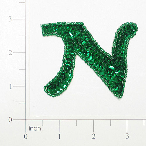 Letter N Sequin Applique/Patch Green Sequin & Beaded Appliques
