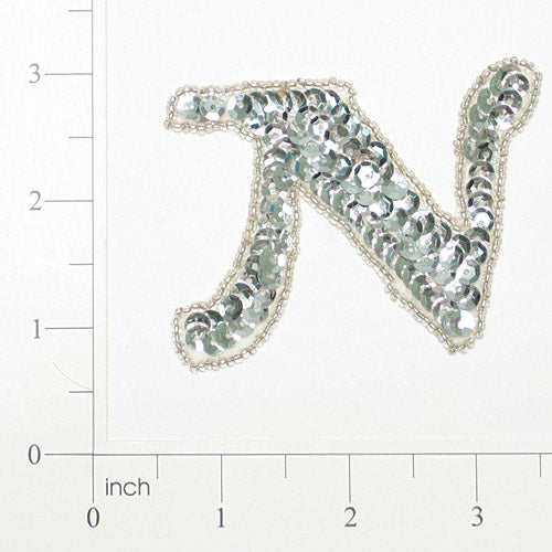 Letter N Sequin Applique/Patch Silver Sequin & Beaded Appliques