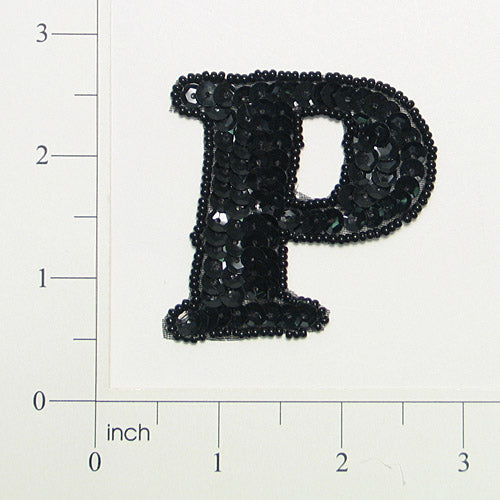 Letter P Sequin Applique/Patch Black Sequin & Beaded Appliques