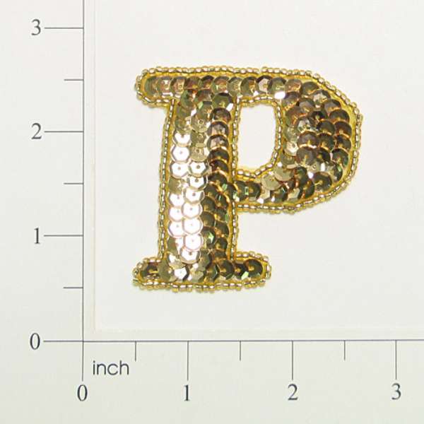 Letter P Sequin Applique/Patch Gold Sequin & Beaded Appliques