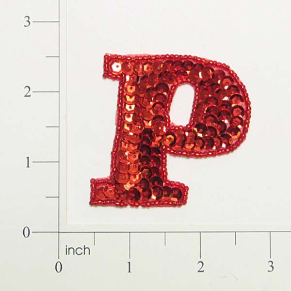 Letter P Sequin Applique/Patch Red Sequin & Beaded Appliques