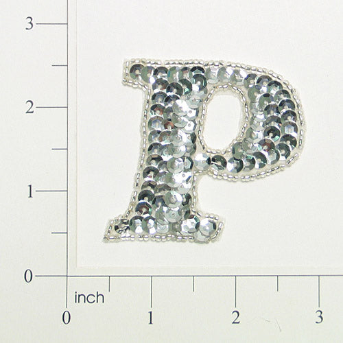 Letter P Sequin Applique/Patch Silver Sequin & Beaded Appliques