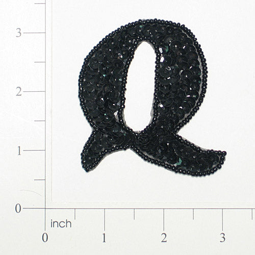 Letter Q Sequin Applique/Patch Black Sequin & Beaded Appliques