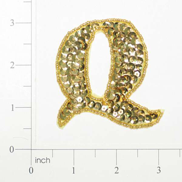 Letter Q Sequin Applique/Patch Gold Sequin & Beaded Appliques