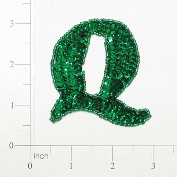 Letter Q Sequin Applique/Patch Green Sequin & Beaded Appliques