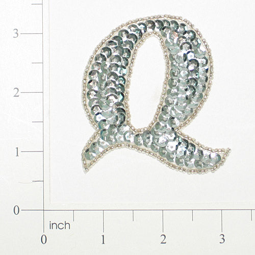 Letter Q Sequin Applique/Patch Silver Sequin & Beaded Appliques
